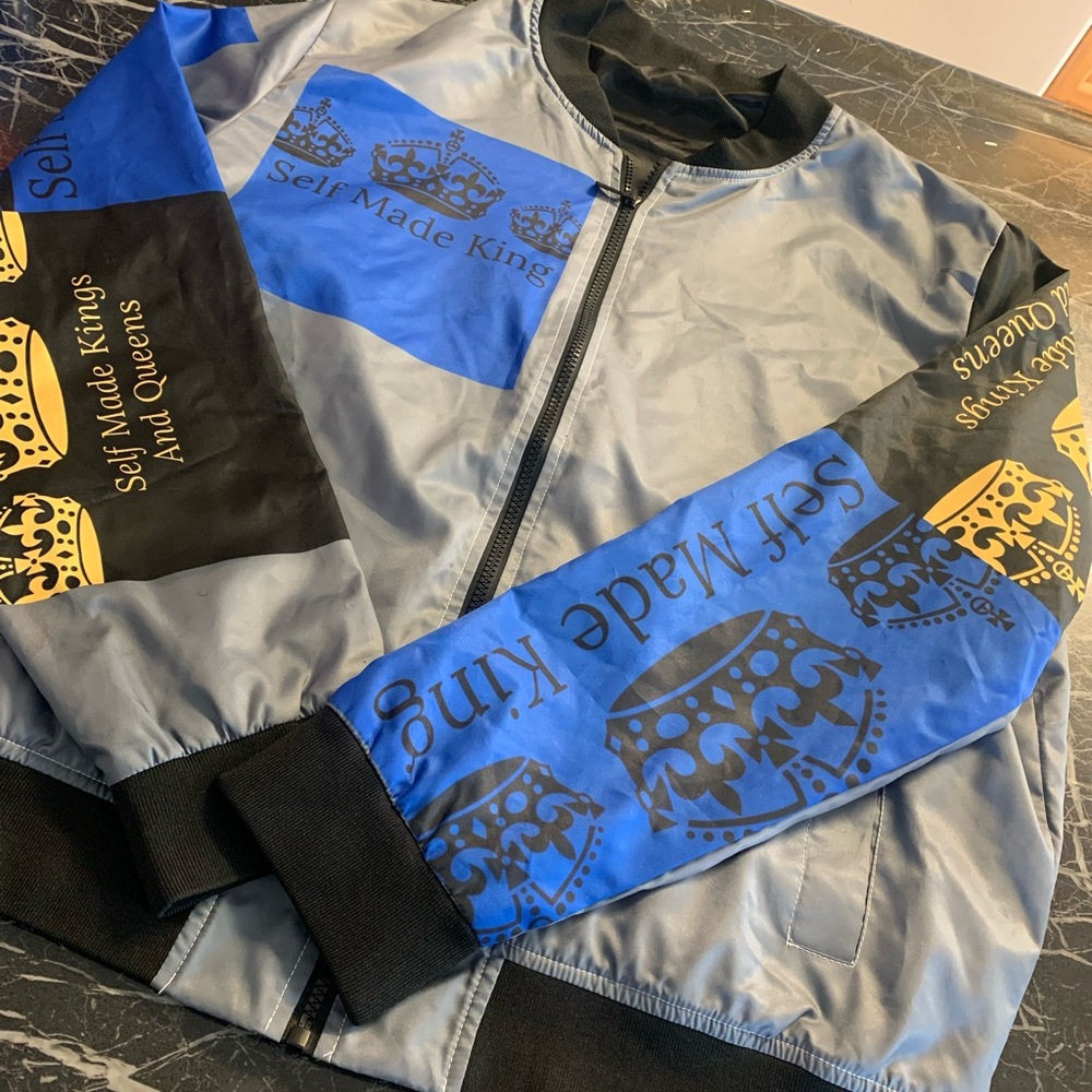 Self Made Kings Blue,Black and Yellow Gold Men’s Jacket size 2x